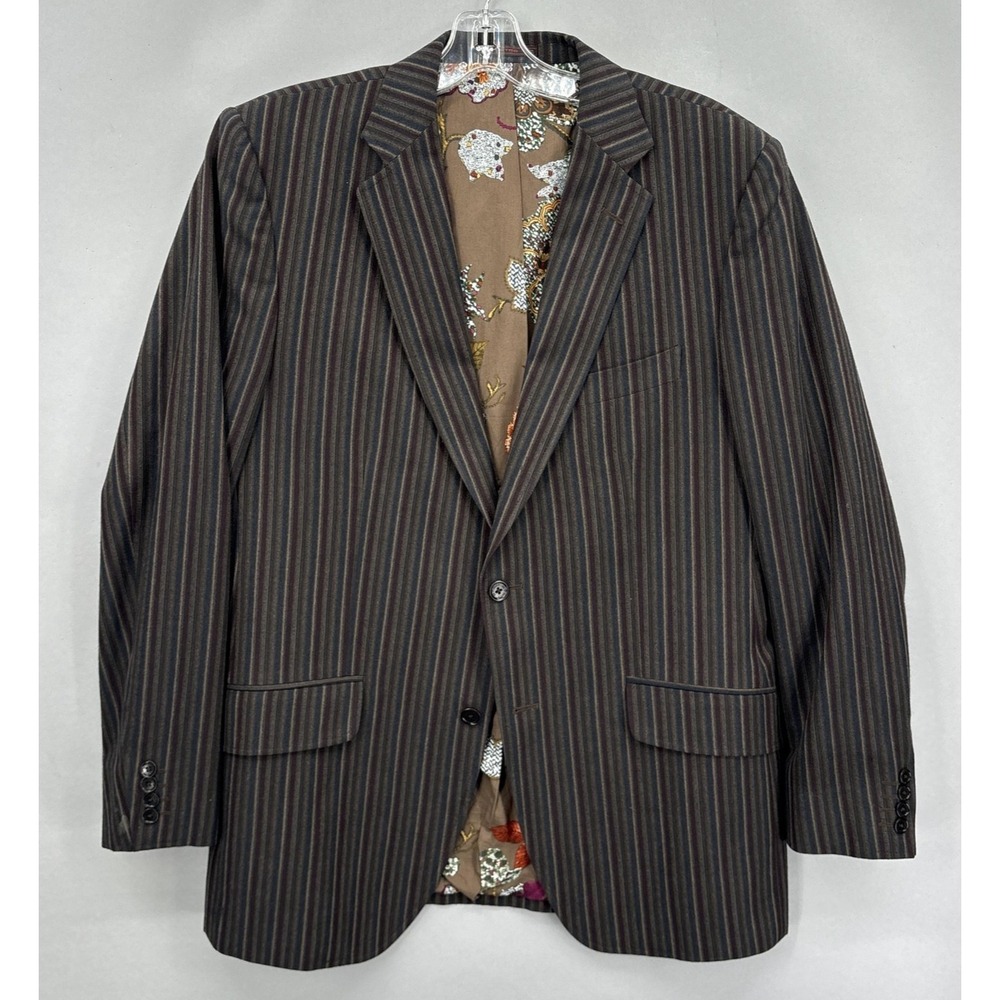 ETRO‎ Blazer Jacket Mens 44 R Brown Gray Stripe Made Italy Armonia Floral Lined